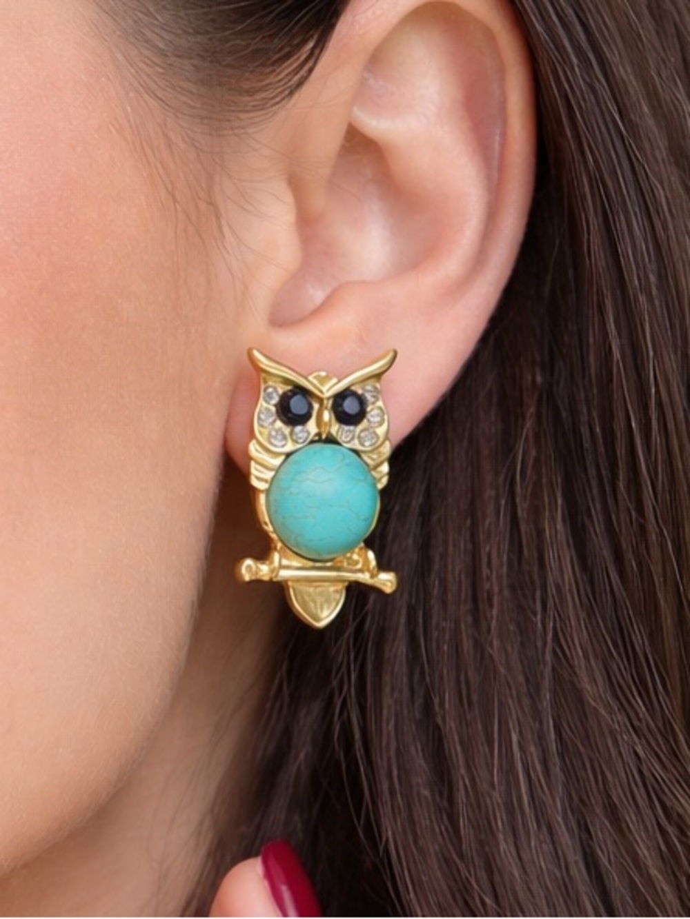 Owl Earrings Statement Studs Gold Plated
